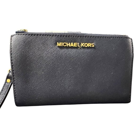 Michael Kors NWT Black Saffiano Leather Wristlet Wallet With Card Slots & ID Win - Picture 1 of 4